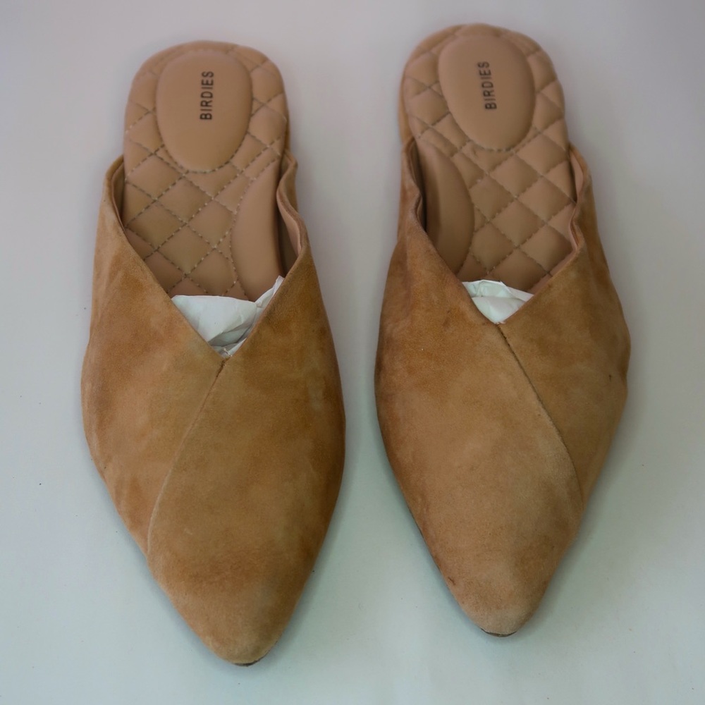 Birdies Tan Suede Pointed Toe Mules